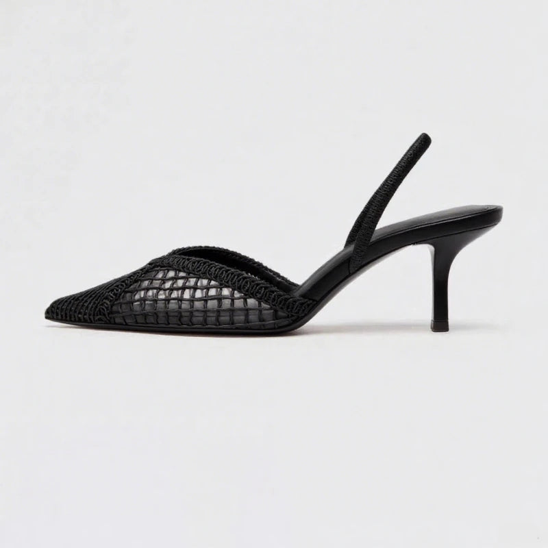 Woven Mesh Pointed-Toe Slingback Heels
