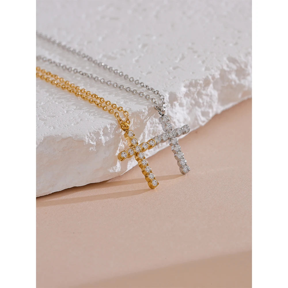 Crystal Cross Pendant Necklace | CZ Diamond | 18K Gold & Silver | The PM Edit