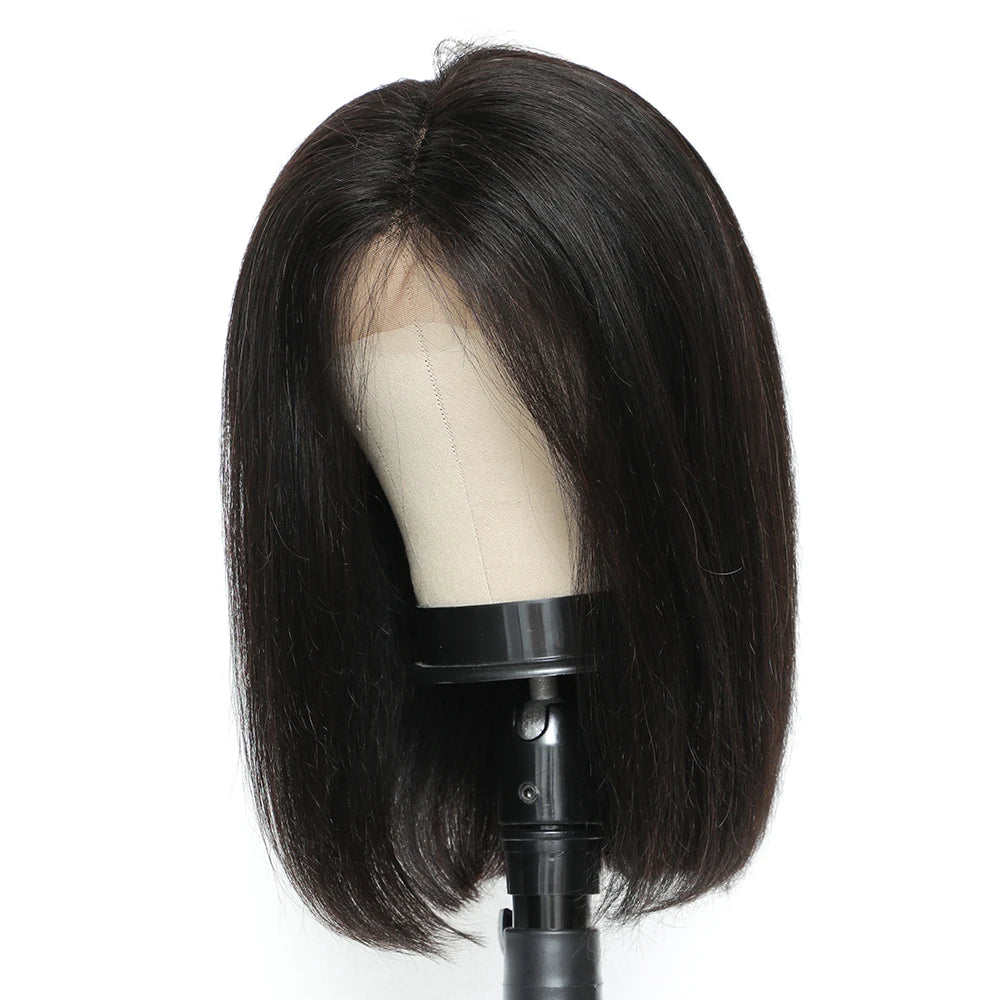 13x4 Lace Front Human Hair Wig. Transparent Lace Frontal Wig. Short Bob Wig. Glueless Remy Straight Natural Wig.