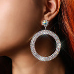Load image into Gallery viewer, Rhinestone Large Round Pendant Earrings - Statement Oversize Hoop Earrings
