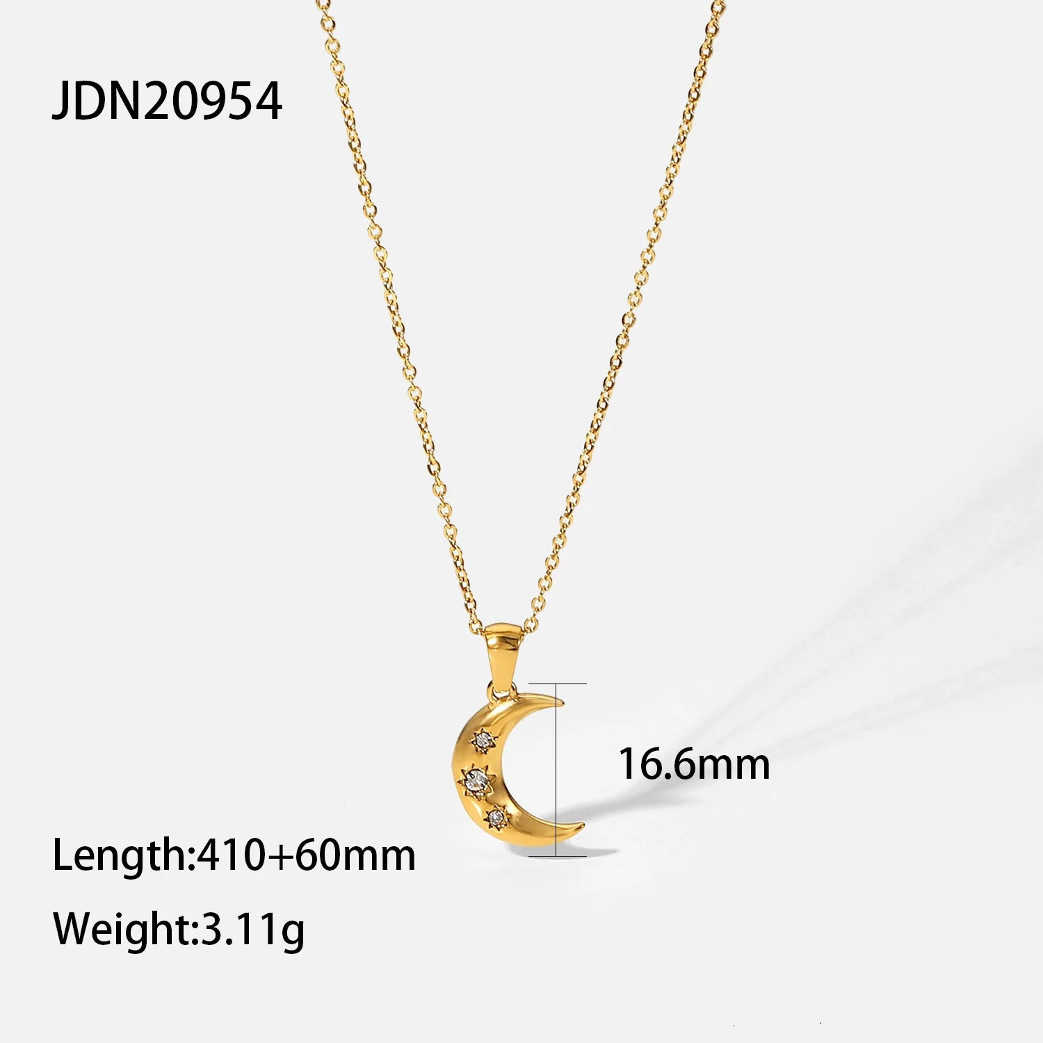 Crescent Moon & Star CZ Pendant Necklace | 18K Gold Plated Stainless Steel Celestial Jewelry