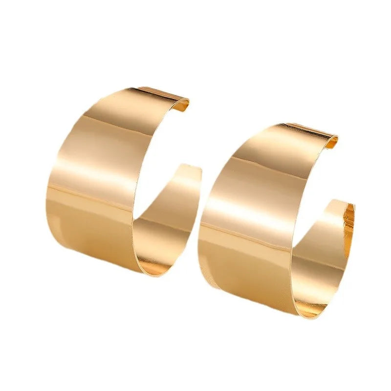 Large Gold-Plated Wide Hoop Earrings – Bold Shine, Timeless Edge