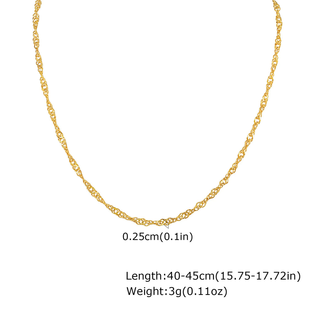 Twisted Singapore Chain Choker Necklace | 18K PVD Gold Stainless Steel Adjustable Collar