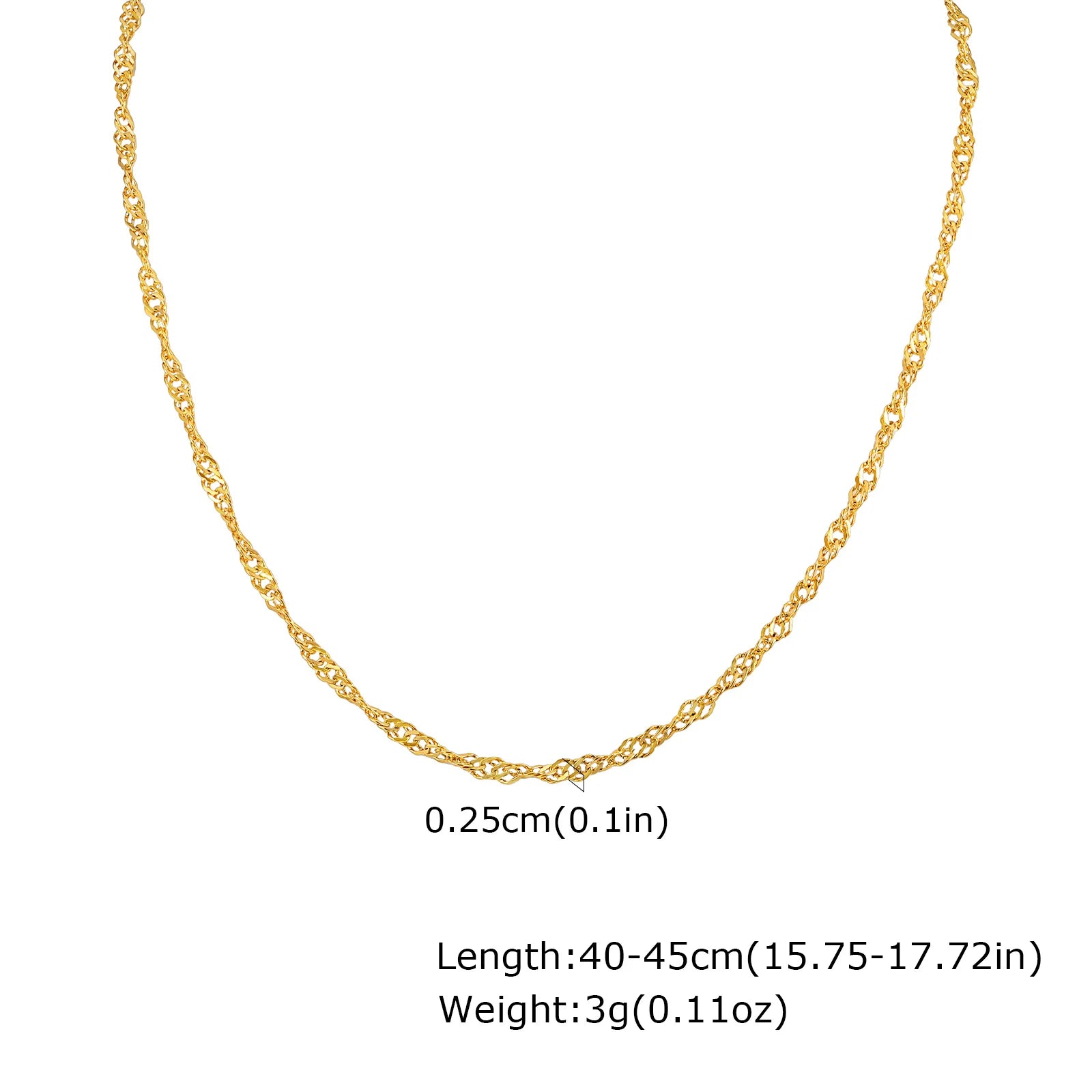 Twisted Singapore Chain Choker Necklace | 18K PVD Gold Stainless Steel Adjustable Collar