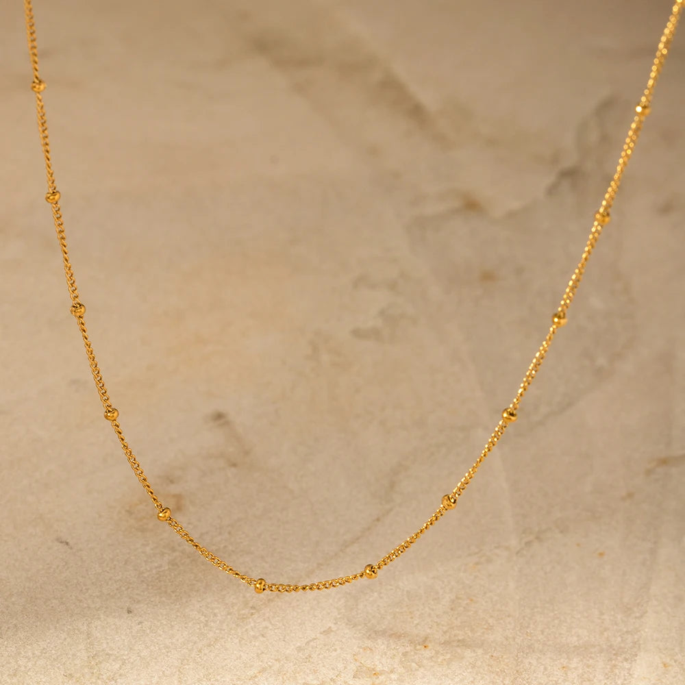 Gold Satellite Bead Chain Necklace | Dainty 18K PVD Stainless Steel Layering Jewelry