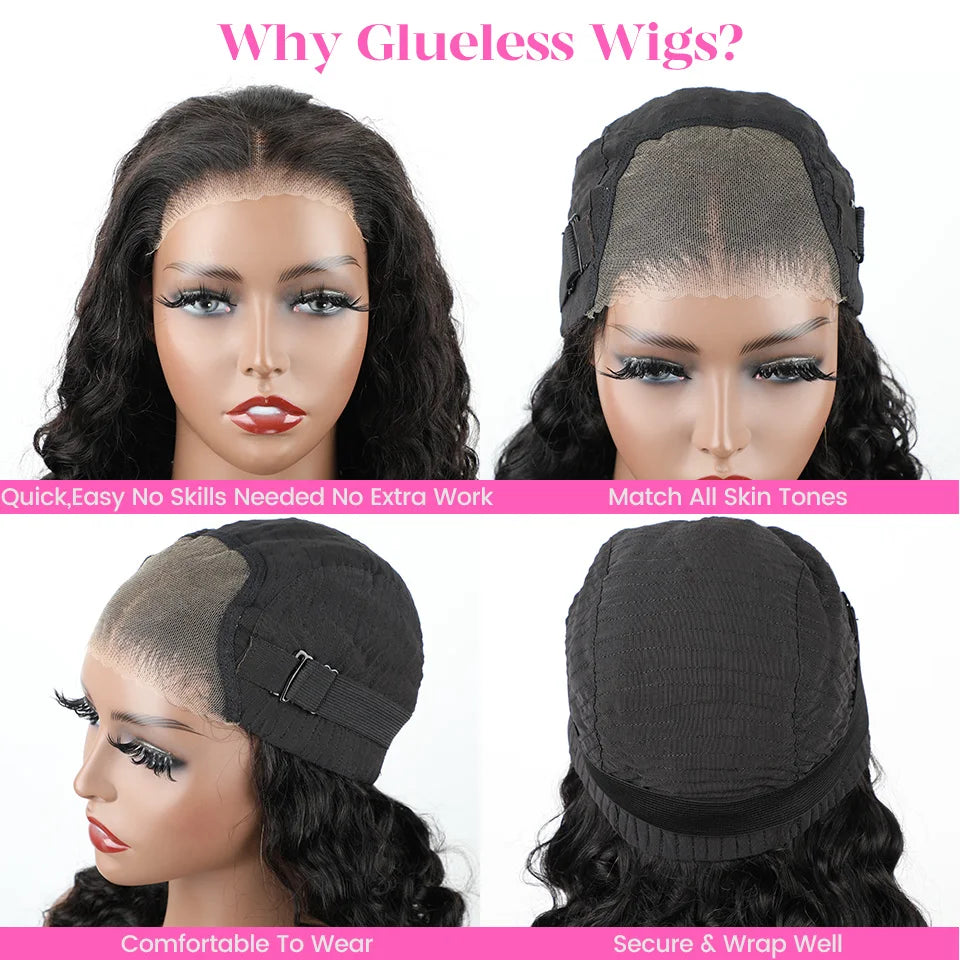 Wear And Go Loose Deep Wave Wig. 6x4 HD Transparent Curly Loose Wave Wig Human Hair Wigs. Glueless Lace Front Wig.