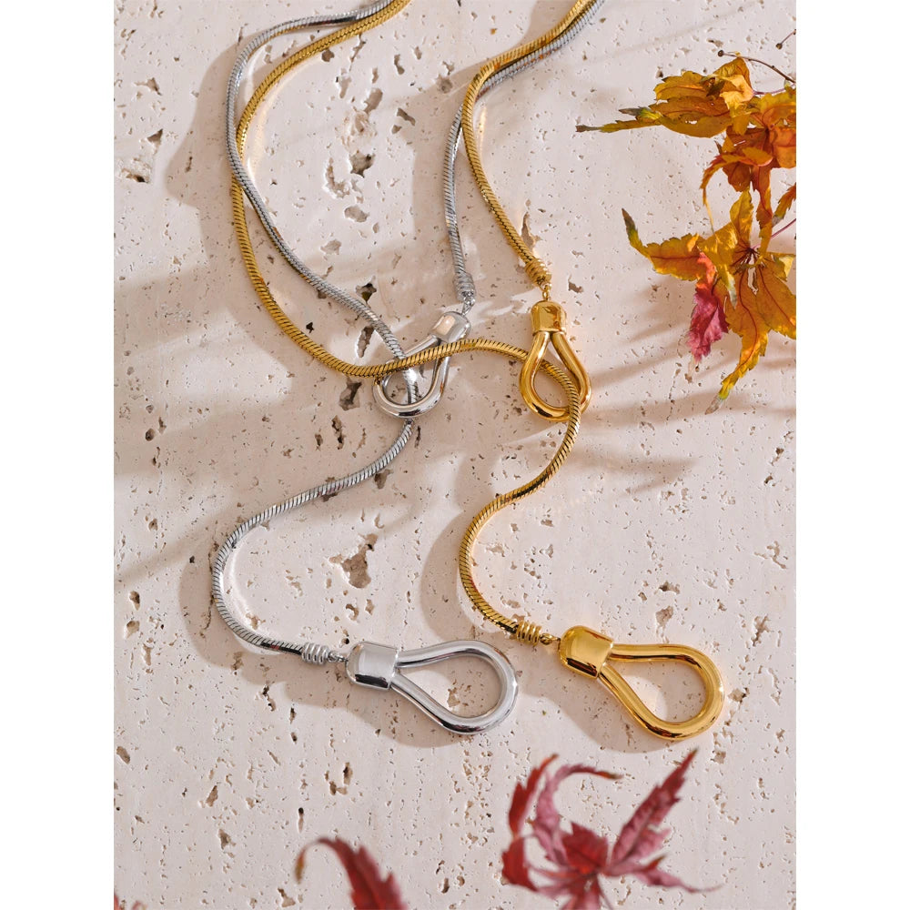 Sculptural Lariat Snake Chain Necklace – Gold & Silver | Tarnish-Resistant