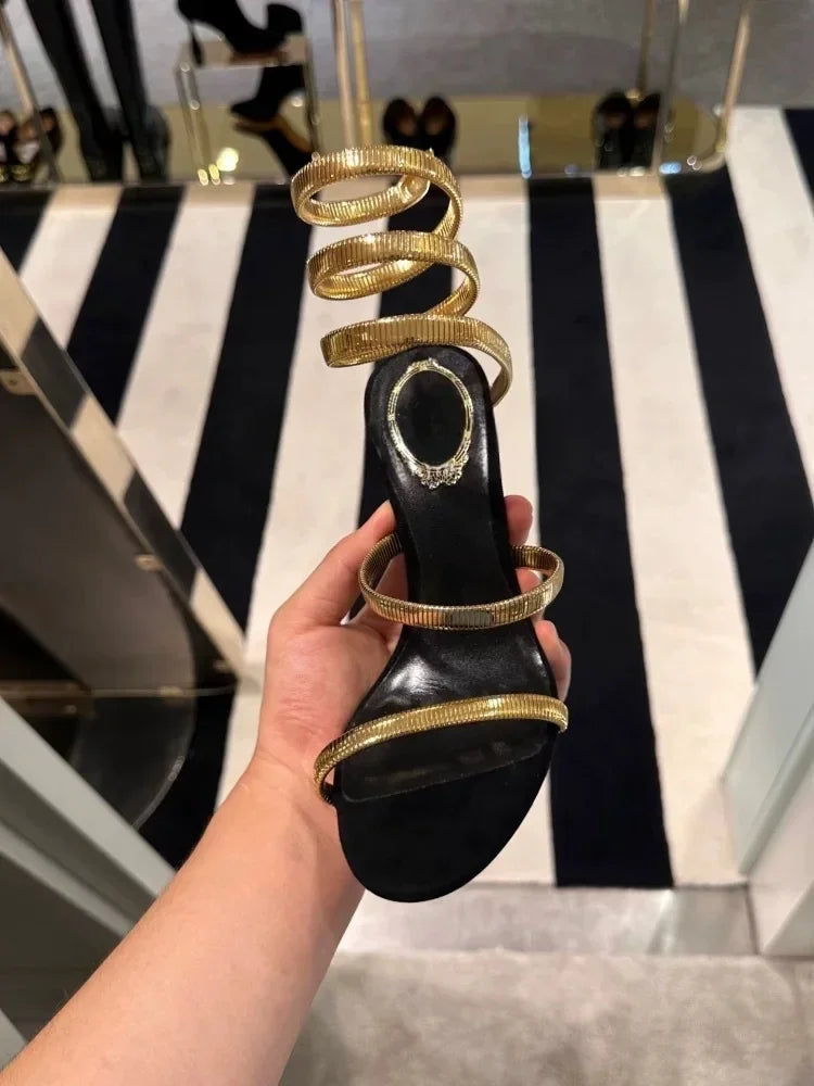 Serpentine Spiral Wrap Stiletto Sandals