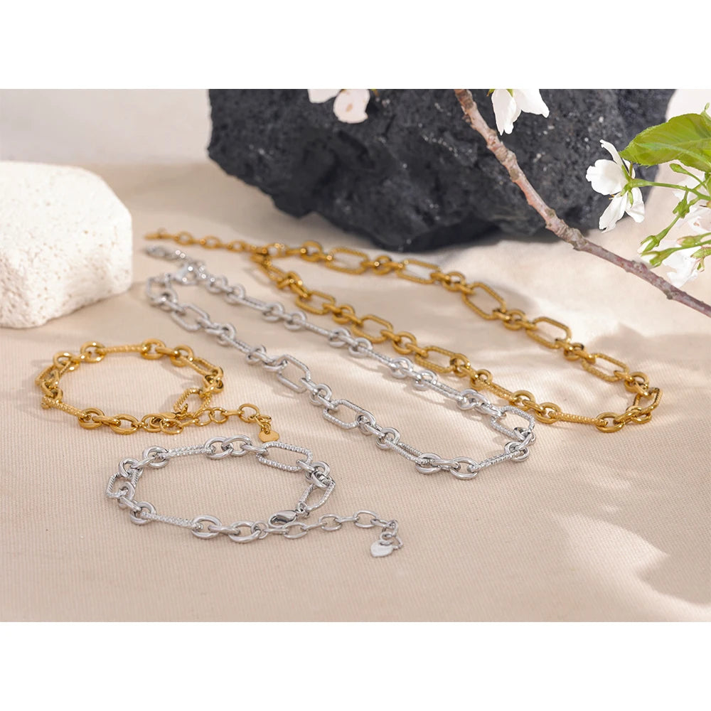 Chunky Mixed Link Chain Necklace & Bracelet Set | 18K PVD Gold & Silver Stainless Steel