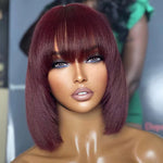 Load image into Gallery viewer, 10 Inches Reddish Purple Layered Cut Yaki Straight #99J Lace Bob Wig With Bangs
