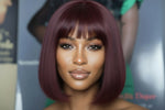 Load image into Gallery viewer, 10 Inches Reddish Purple Layered Cut Yaki Straight #99J Lace Bob Wig With Bangs
