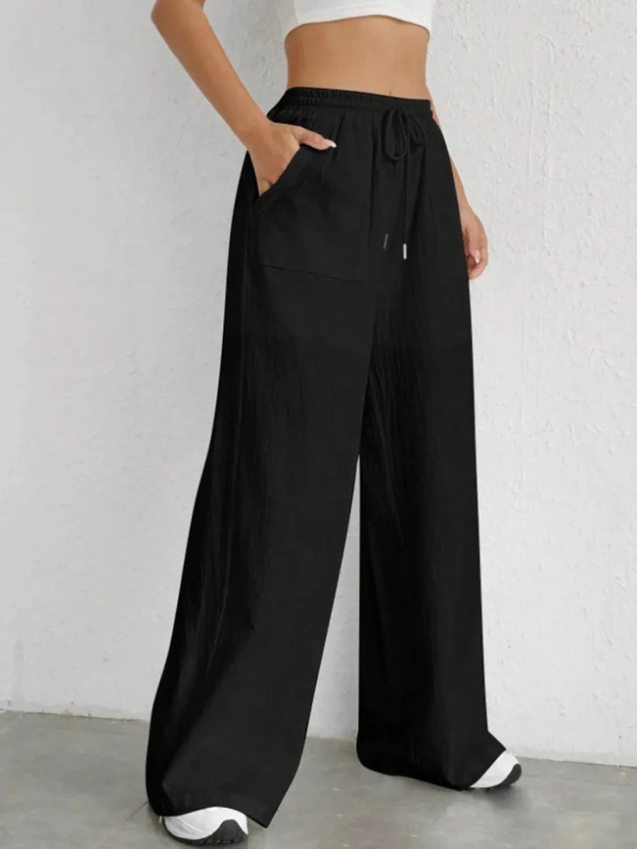 Drawstring Wide Leg Linen Pants - The PM Edit