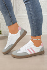 Load image into Gallery viewer, Pink Striped Patchwork Lace Up Sneakers
