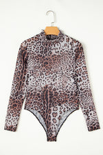 Load image into Gallery viewer, Leopard Print Smocked Neck Mesh Bodysuit
