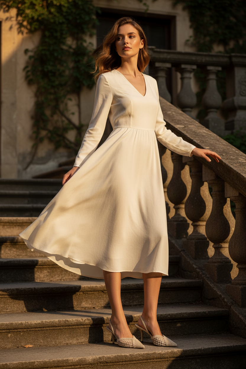 Beige - Midi Dress Full Body