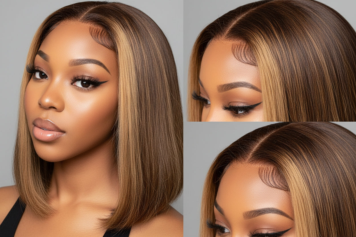 5x5 P4/27 Honey Blonde Ombre Highlight HD Lace Front Wig | 180% Density | 100% Human Hair