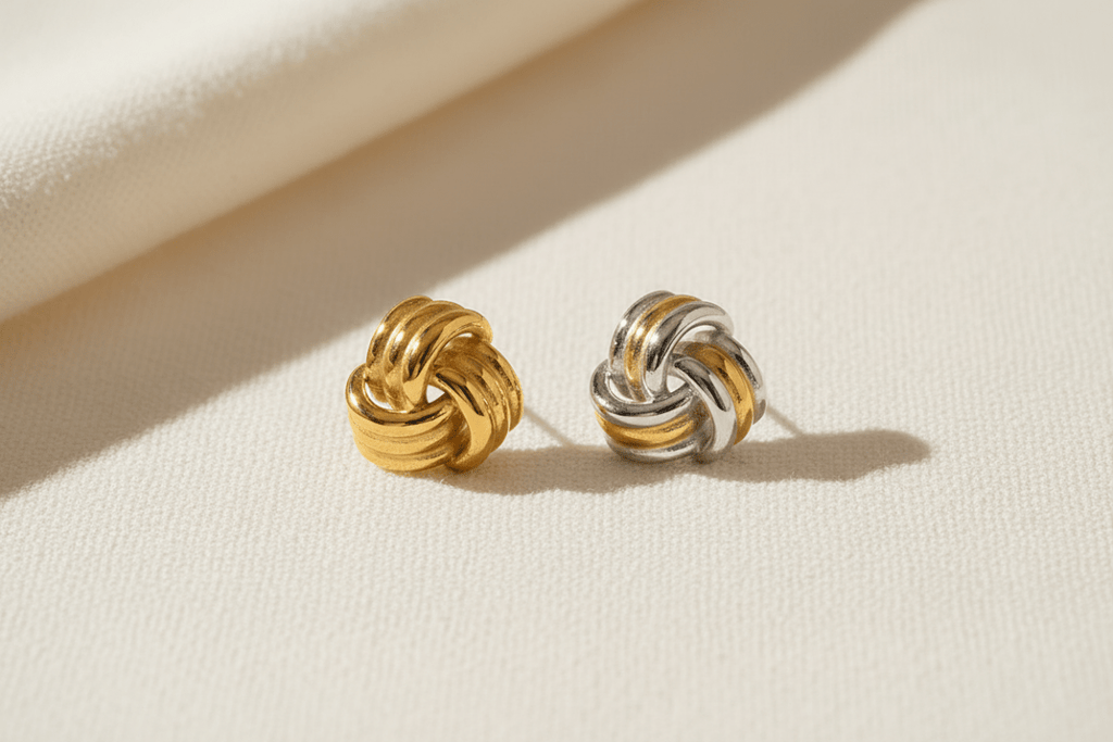 PVD 18K Gold Twisted Knot Stud Earrings - The PM Edit