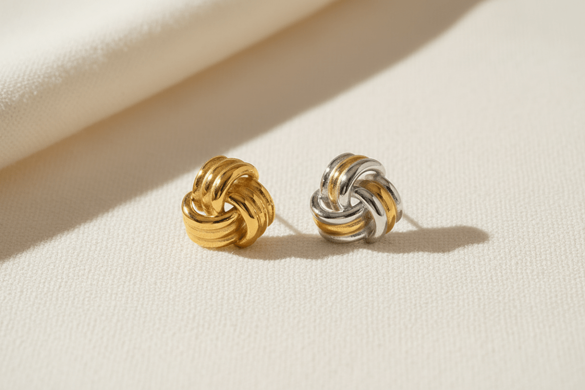 PVD 18K Gold Twisted Knot Stud Earrings - The PM Edit