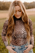 Load image into Gallery viewer, Leopard Print Smocked Neck Mesh Bodysuit
