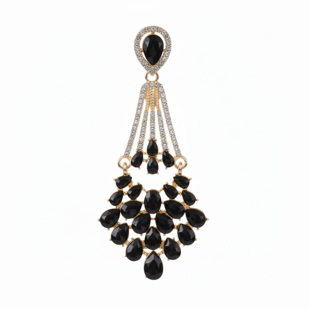 Crystal Fan Chandelier Black Solo
