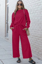 Load image into Gallery viewer, Textured Long Sleeve Top and Drawstring Pants Set
