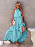 Load image into Gallery viewer, Ruffled Sleeveless Tiered Maxi Dress with Pockets – Effortless &amp; Chic
