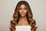 Load image into Gallery viewer, display of woman wearing 30 inch 13X6 P4/27 BODYWAVE OMBRE HIGHLIGHT WIG
