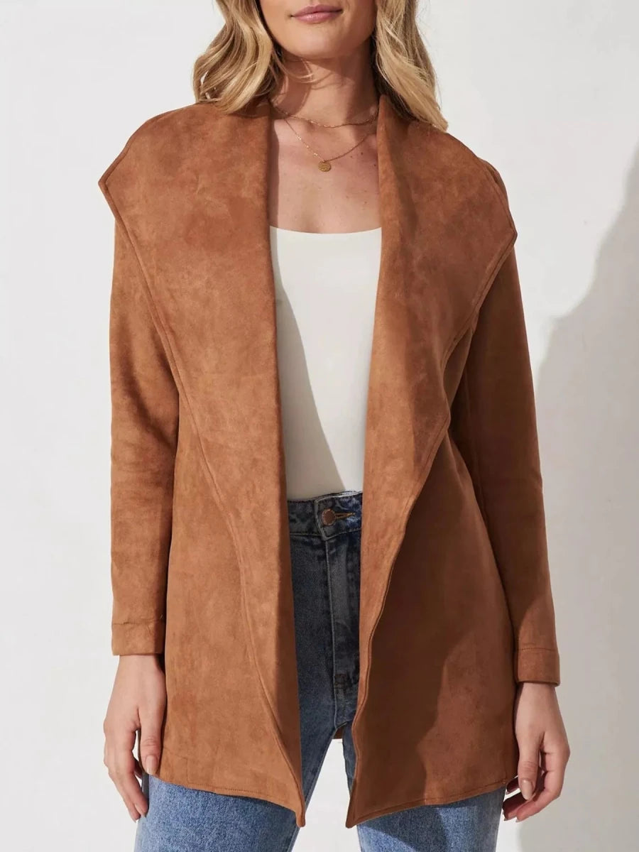 Suede Tie Waist Long Sleeve Outerwear - The PM Edit
