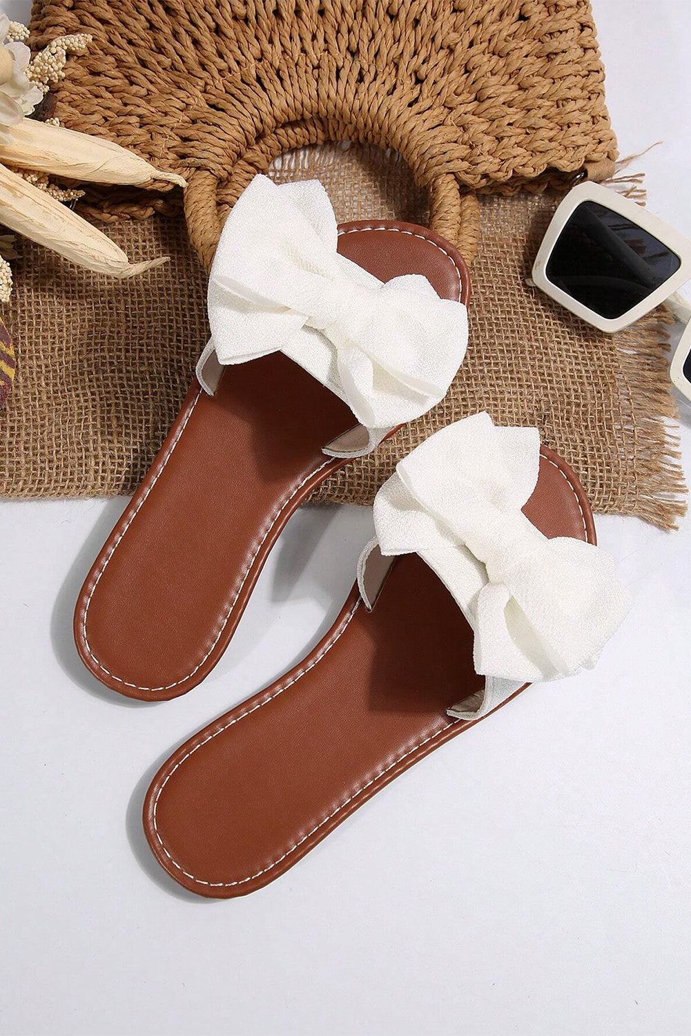 Oversized Bow Flat Slide Sandals