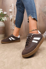 Load image into Gallery viewer, Coffee Breathable Mesh Leather Patchwork Lace-up Sneaker
