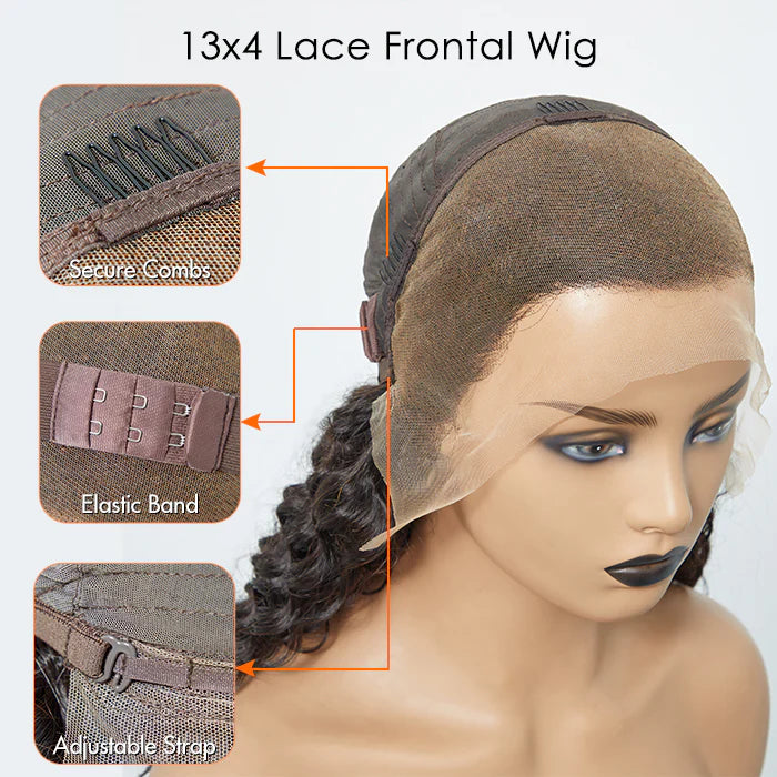 28″–34″ Deep‑Wave Glueless Lace Front Wig – 200% Density, 13×4 Full Frontal