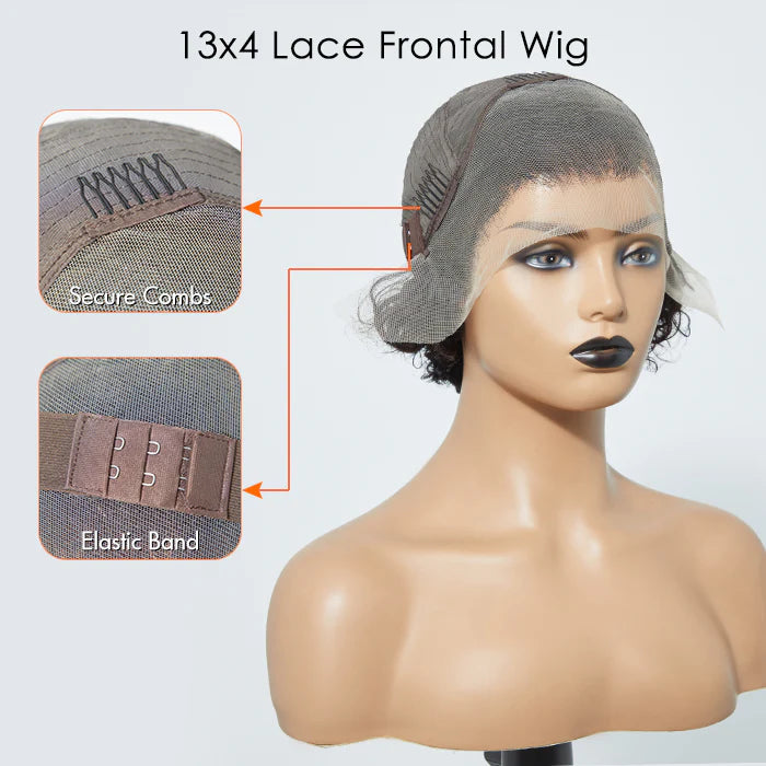8 inch Short Curly Pixie Cut 13"x4" Frontal Lace Wig Pre-Bleached Knots Brazilian Human Virgin Hair 150% Density