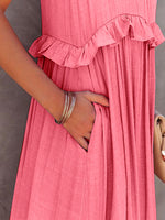 Load image into Gallery viewer, Ruffled Sleeveless Tiered Maxi Dress with Pockets – Effortless &amp; Chic
