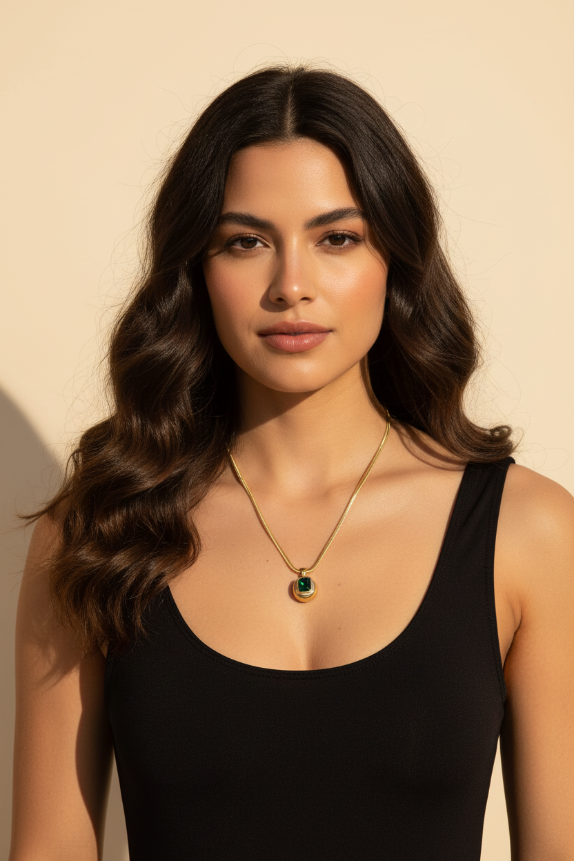 Emerald Green Zircon Necklace Lifestyle