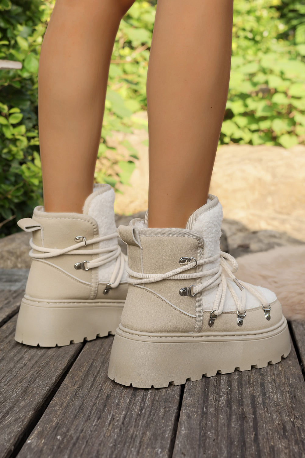 Leather Patchwork Lace-up Thick Bottom Snow Boots