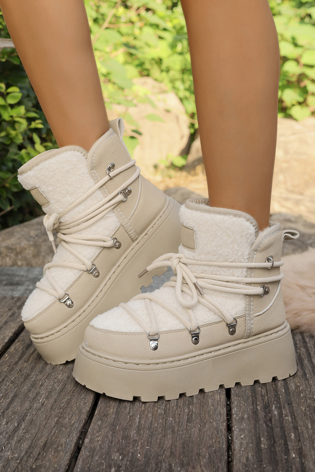 Leather Patchwork Lace-up Thick Bottom Snow Boots