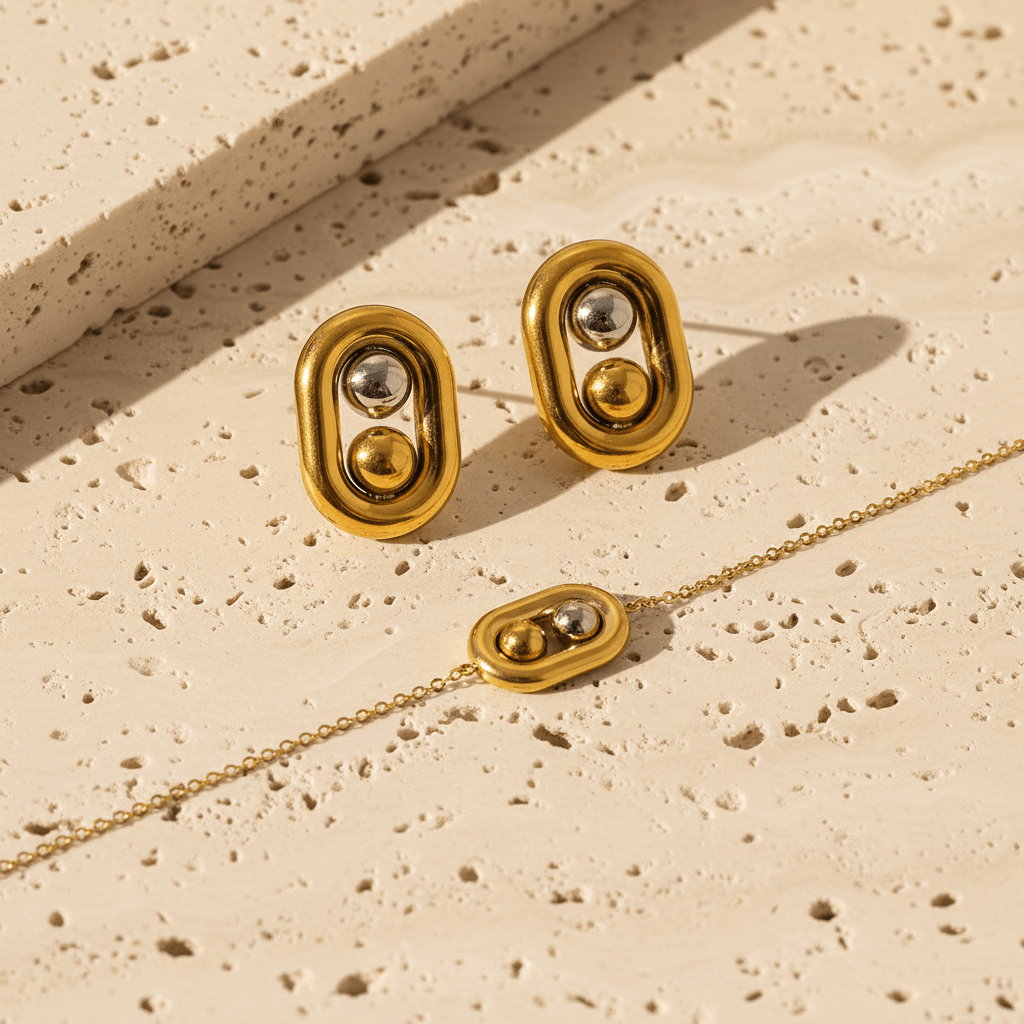 Dual Ball Oval Jewelry Set | 18K Gold Plated | Tarnish - Free & Waterproof - The PM Edit