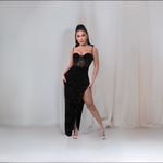 Load image into Gallery viewer, Sequin Spliced Mesh Adjustable Strap Dress
