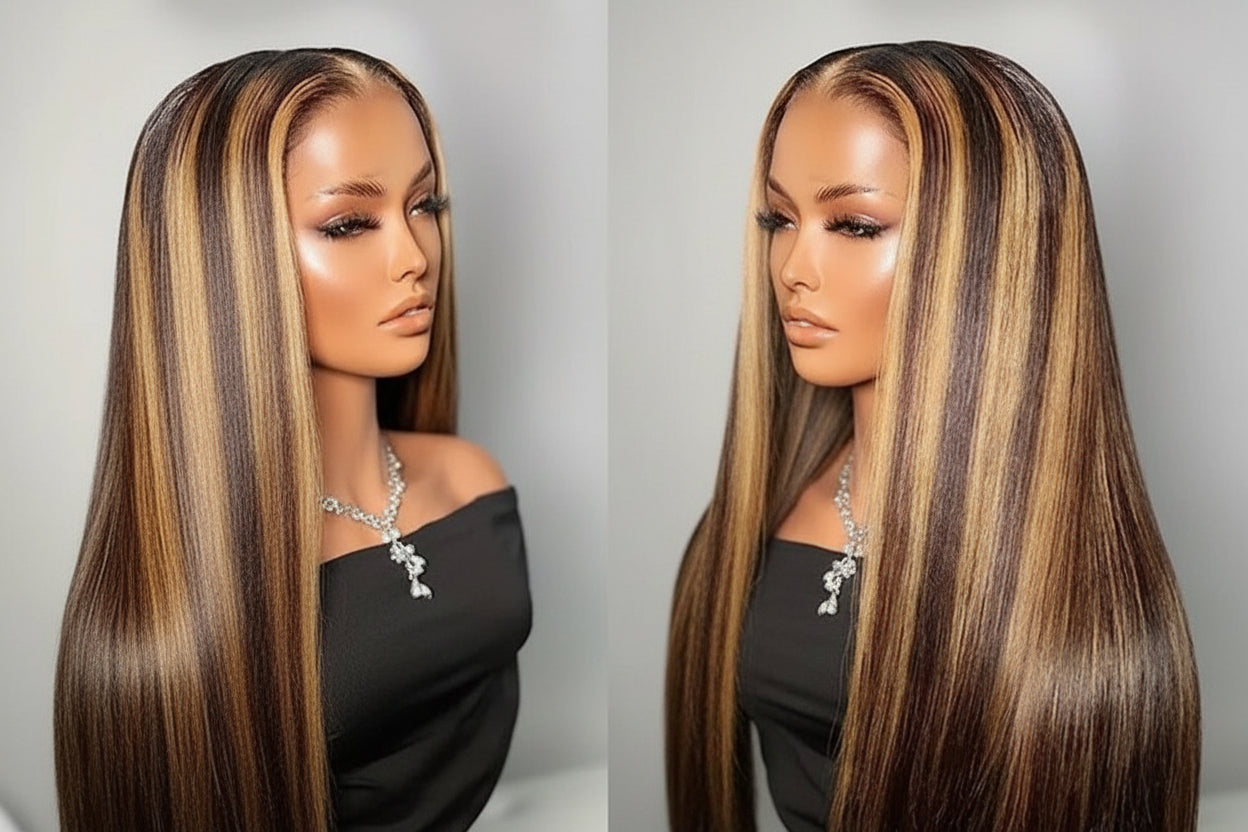 5x5 P4/27 Honey Blonde Ombre Highlight HD Lace Front Wig | 180% Density | 100% Human Hair