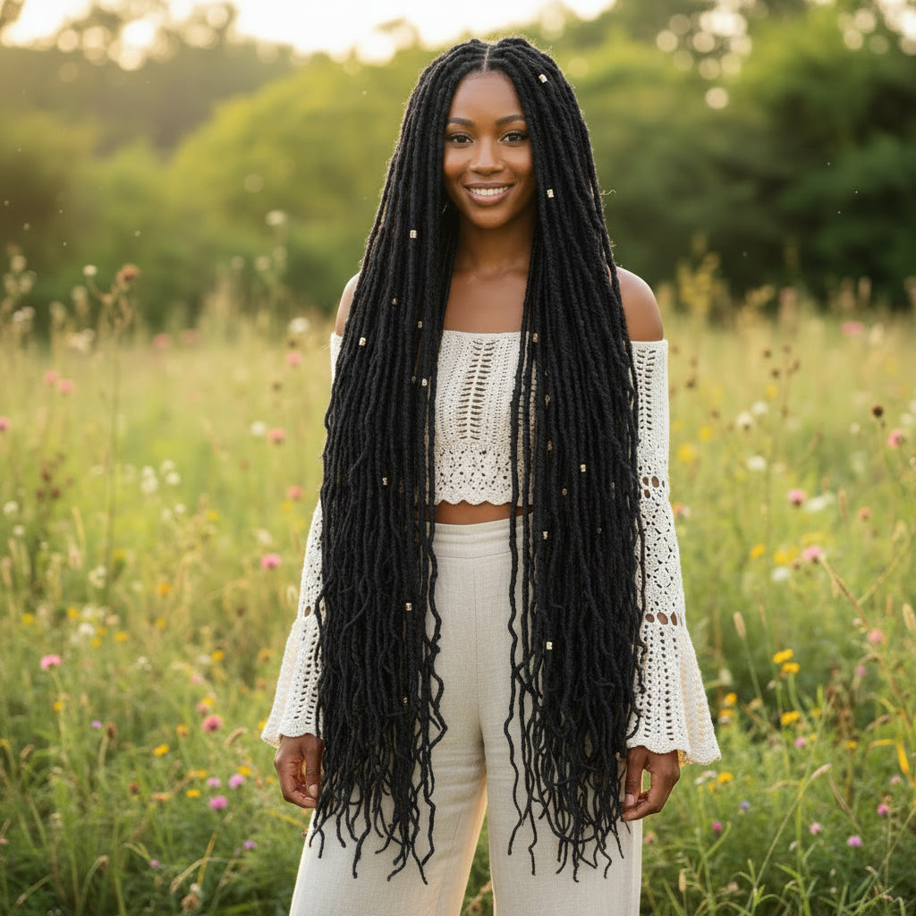 30 Inches 4x4 Boho Goddess Faux Locs Lace Closure Wigs 200% Density-100% Handmade