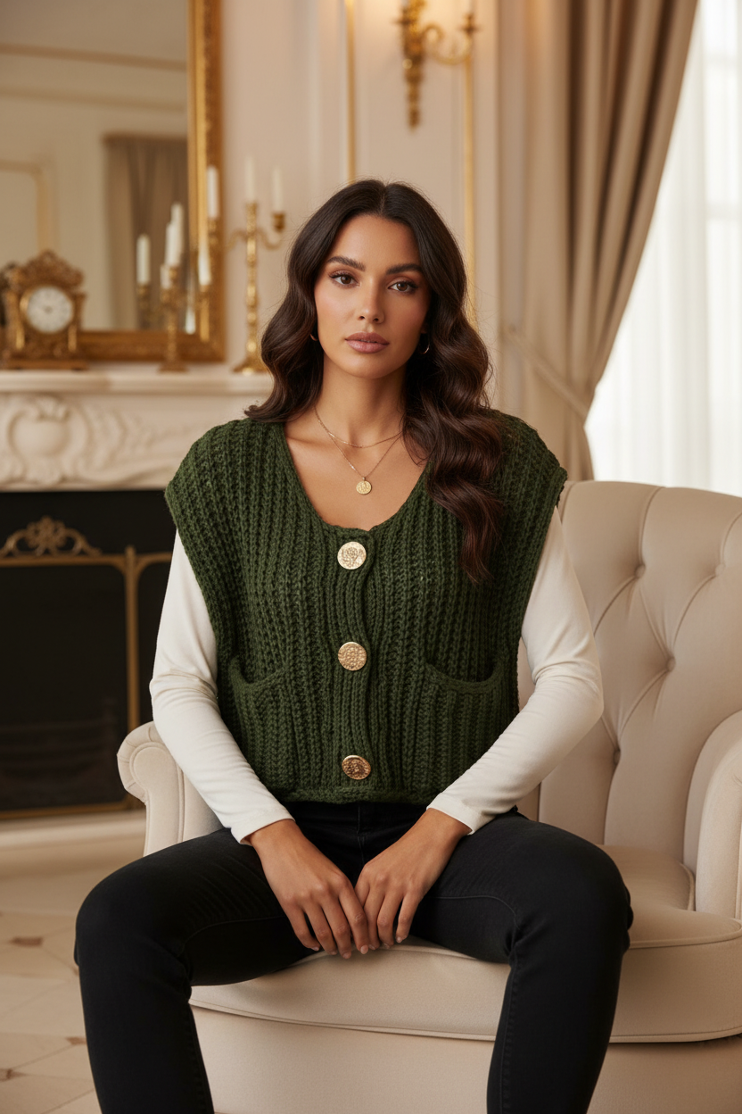 Knit Vest - Green Interior