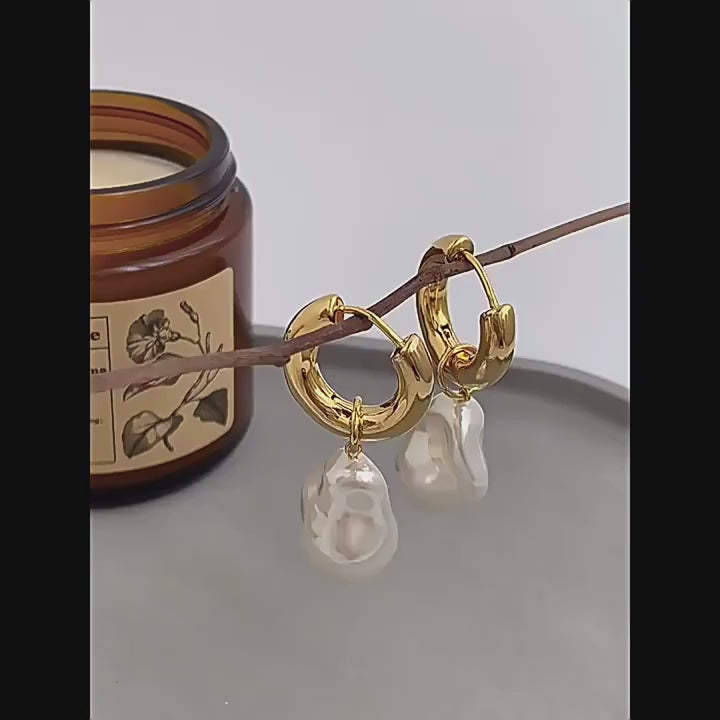 Baroque Pearl Huggie Drop Earrings