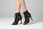 Load image into Gallery viewer, Lace Cross-tied Peep Toe Heels
