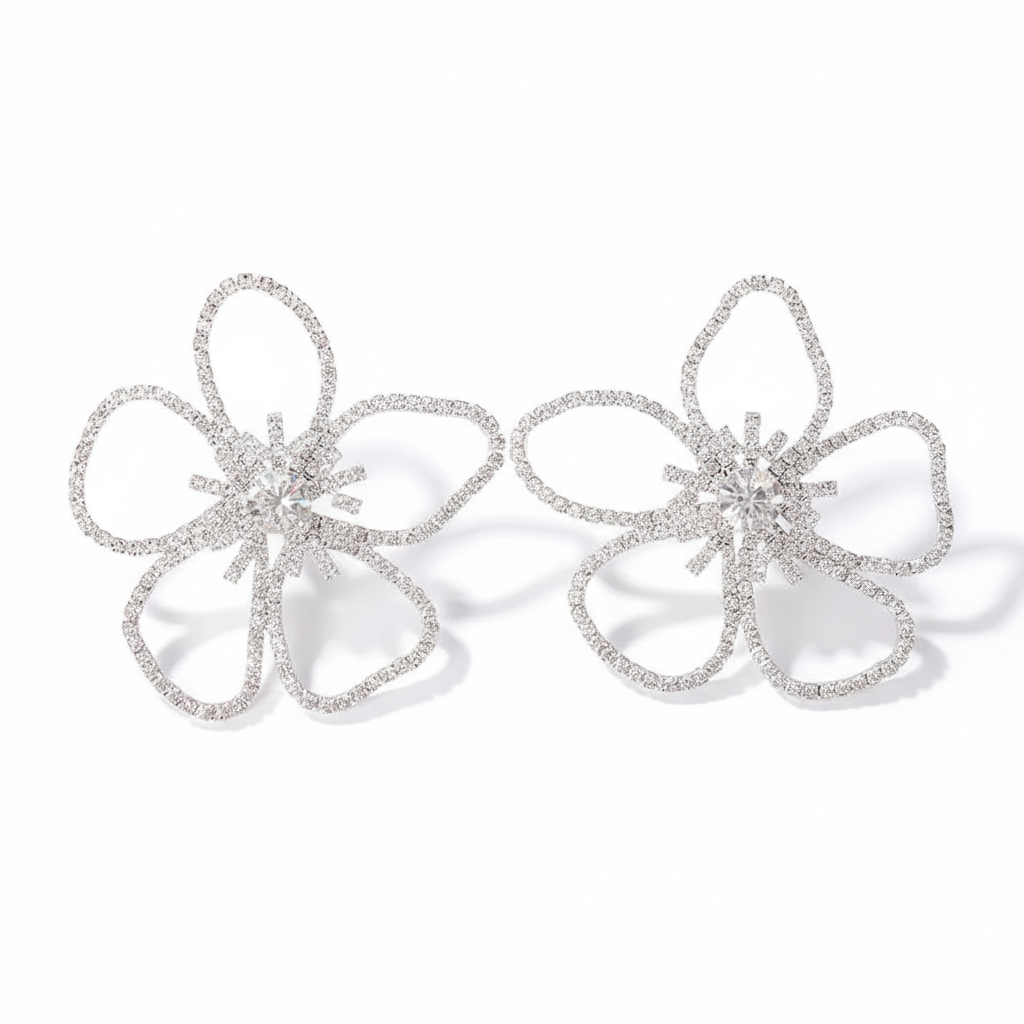 Rhinestone Flower Solo Silver