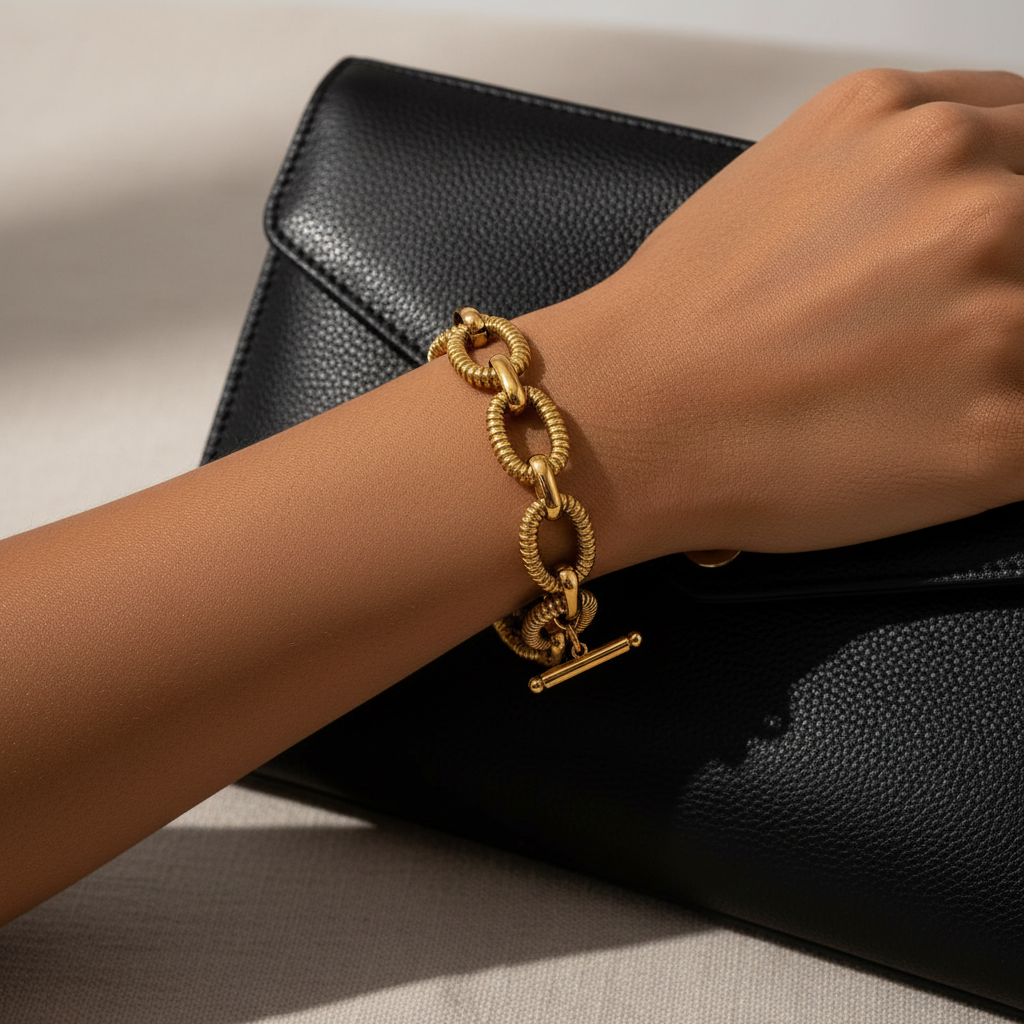Ribbed Bracelet Gold Lifestyle 1