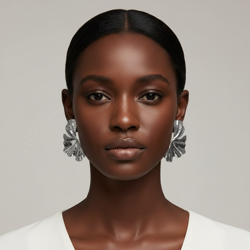 Sculptural Petal Earrings - Silver Front
