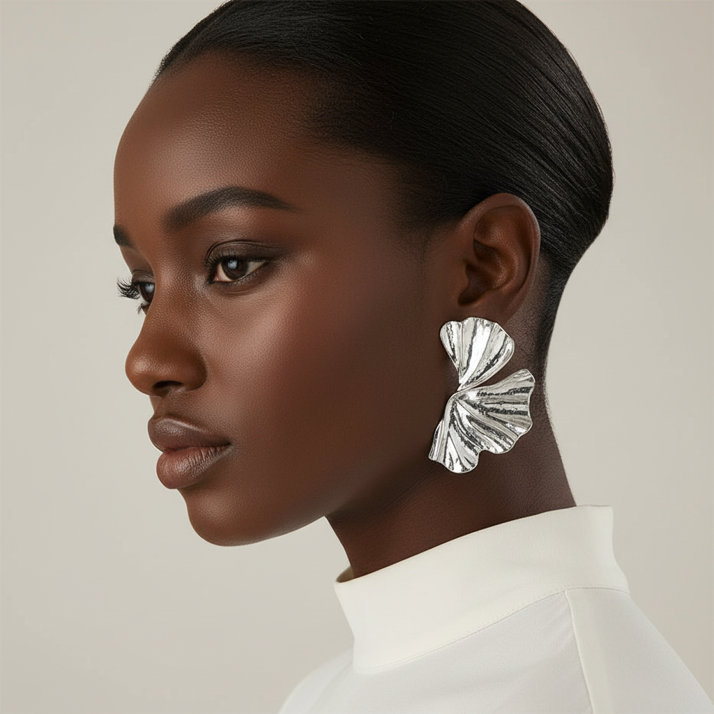 Sculptural Petal Earrings - Silver
