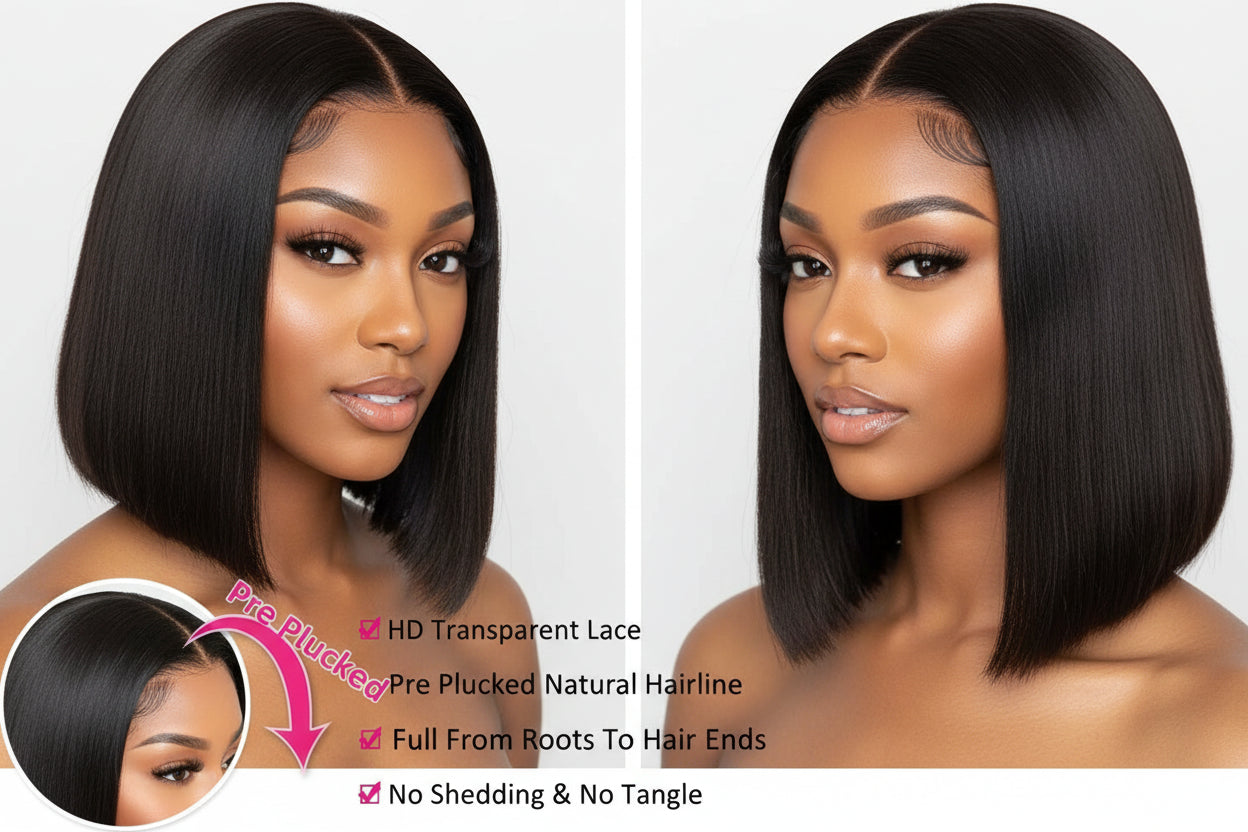 13x4 HD Lace Front Short Bob Wig 180% Density | 100% Human Hair