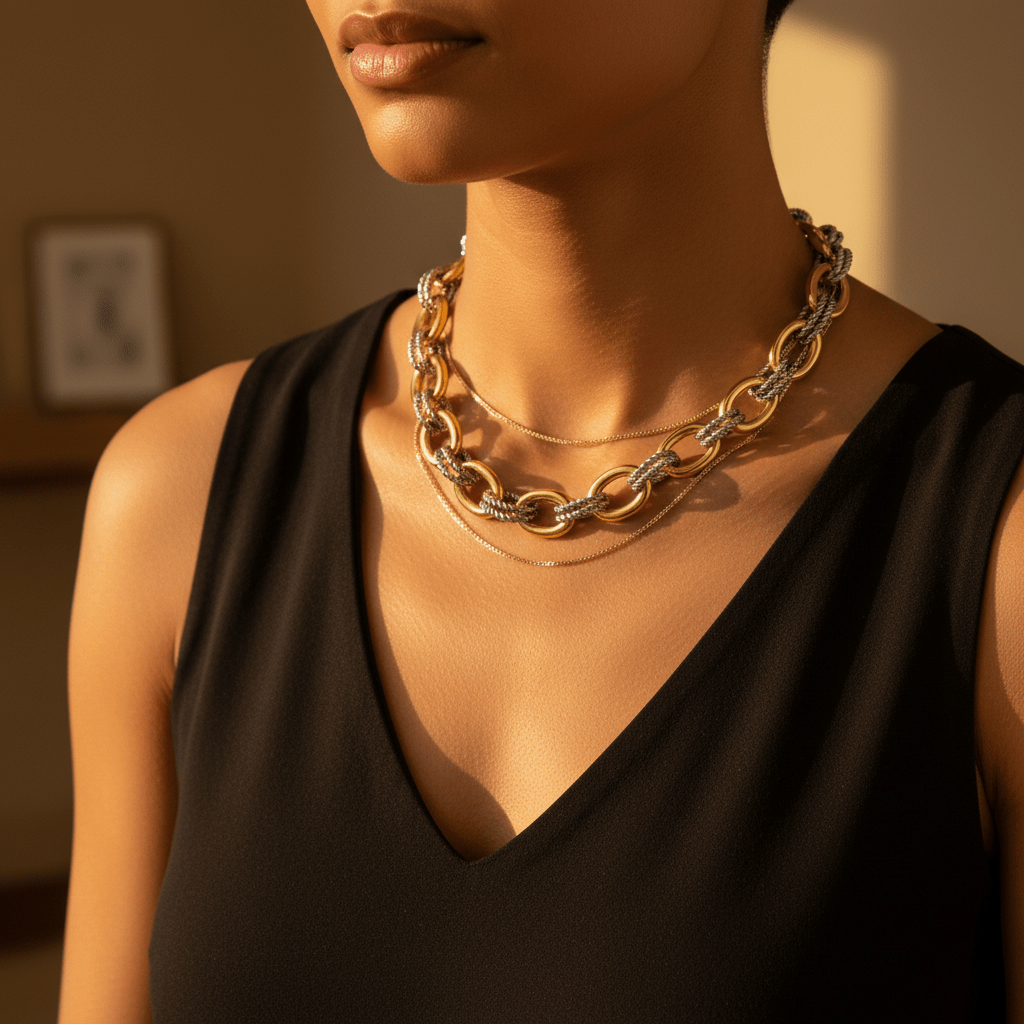 Two - Tone Chunky Chain Necklace | Gold & Silver Rope Links | The PM Edit - The PM Edit