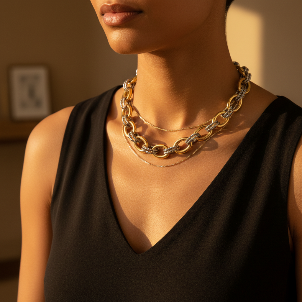 Two - Tone Chunky Chain Necklace | Gold & Silver Rope Links | The PM Edit - The PM Edit